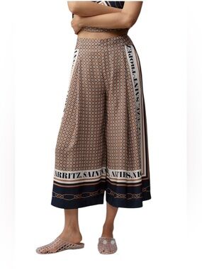 Maeve Navy and Tan Printed A-Line Midi Skirt
